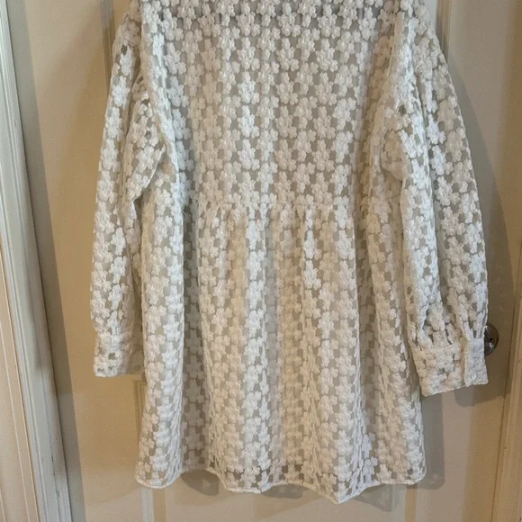 Zara White Floral Textured Babydoll Dress/Tunic - Size XL - Picture 9 of 10
